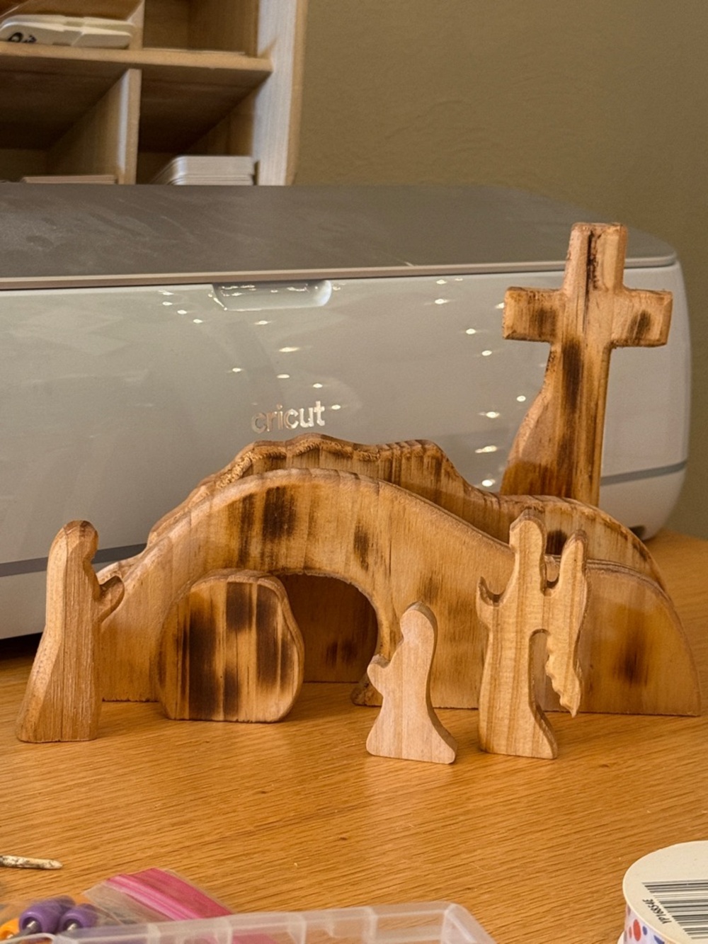 Hand-Carved Wooden Resurection Set - Natural Wood